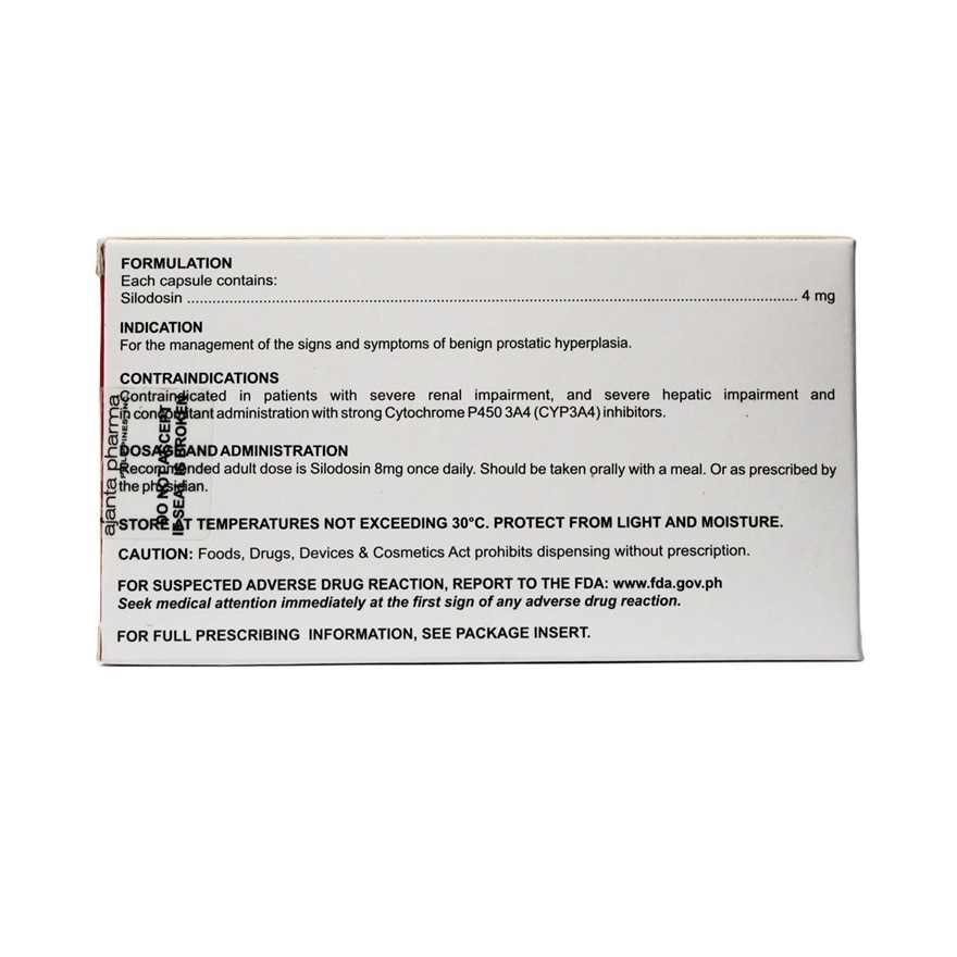 URELEVE Silodosin 4mg Capsule Sold Per Piece [PRESCRIPTION REQUIRED]