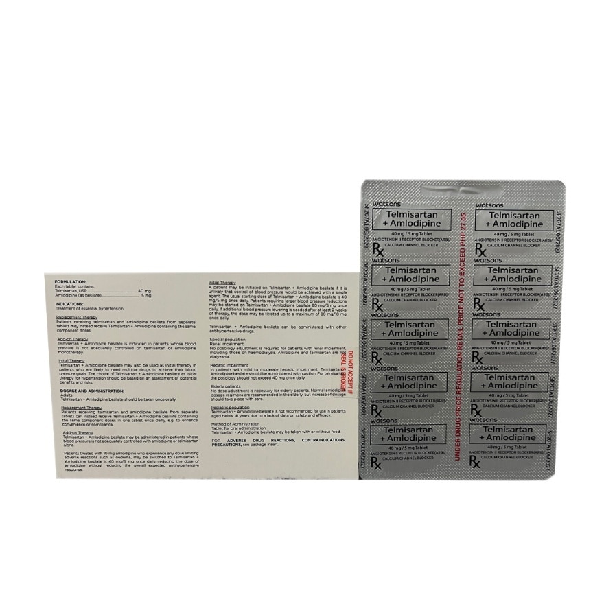 WATSONS GENERICS Telmisartan + Amlodipine 40mg / 5mg Tablet Sold Per Piece [PRESCRIPTION REQUIRED]
