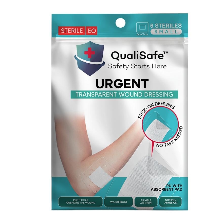 QUALISAFE Urgent Transparent Wound Dressing Small 6cm x 7cm