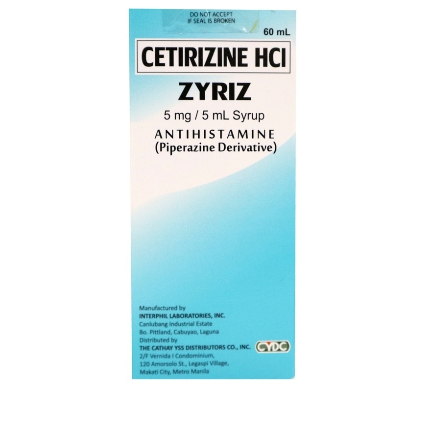 ZYRIZ 5mg/5mL Syrup Bottle of 60ml