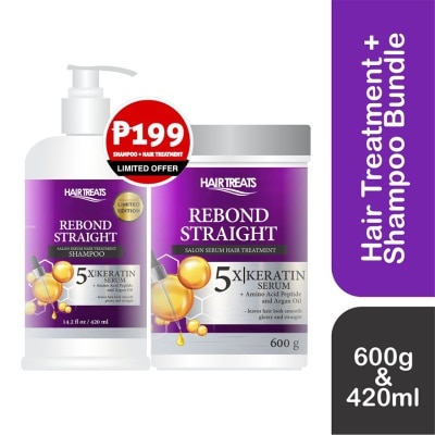HAIR TREATS - HAIR TREATS Rebond Straight Hair Treatment & Shampoo Bundle 600g x 420ml