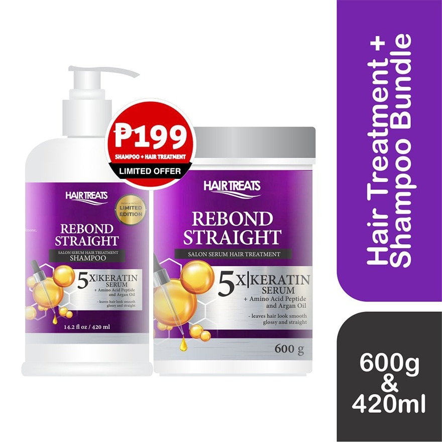 HAIR TREATS Rebond Straight Hair Treatment & Shampoo Bundle 600g x 420ml