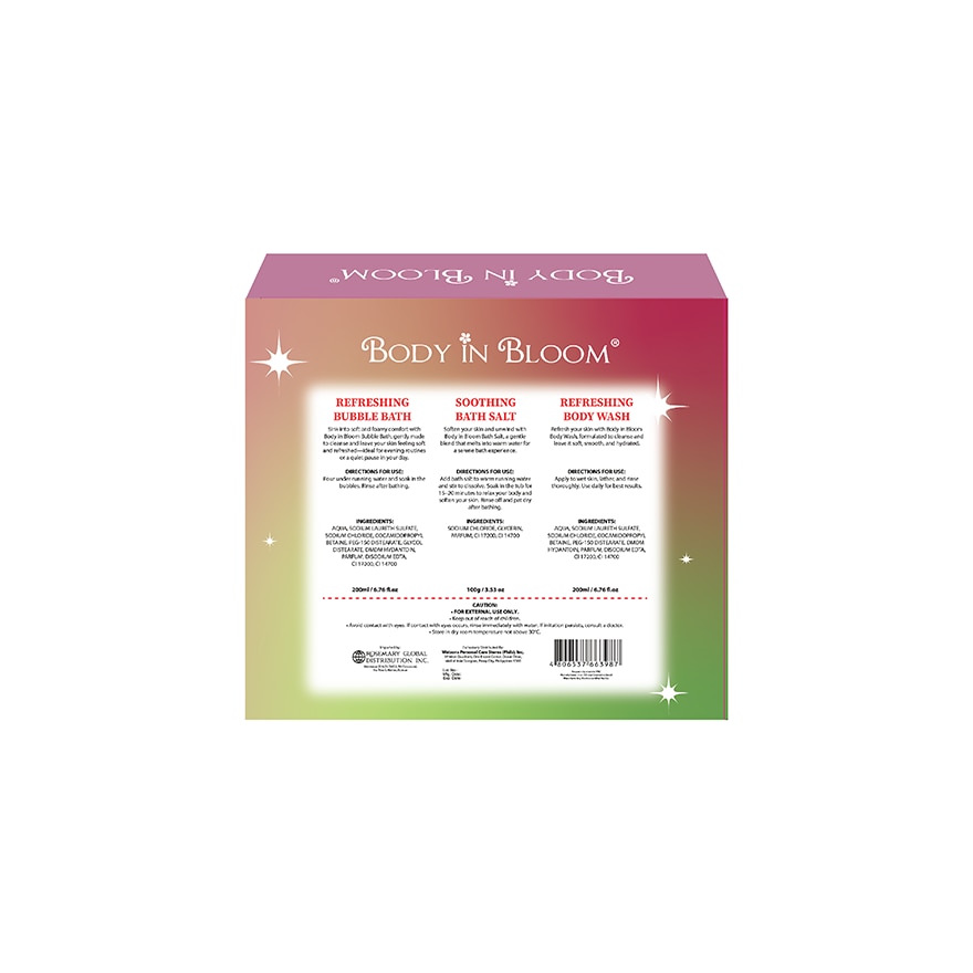 BODY IN BLOOM Body Wash x Bubble Bath x Bath Salt with Puff Cherry Vanilla Gift Set