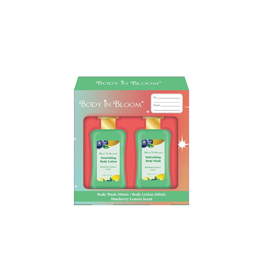 BODY IN BLOOM Body Wash x Lotion 200ml Blueberry Lemon Scent Gift Set
