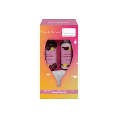 BODY IN BLOOM BODY IN BLOOM Body Wash x Lotion with Towel Cherry Vanilla Scent Gift Set