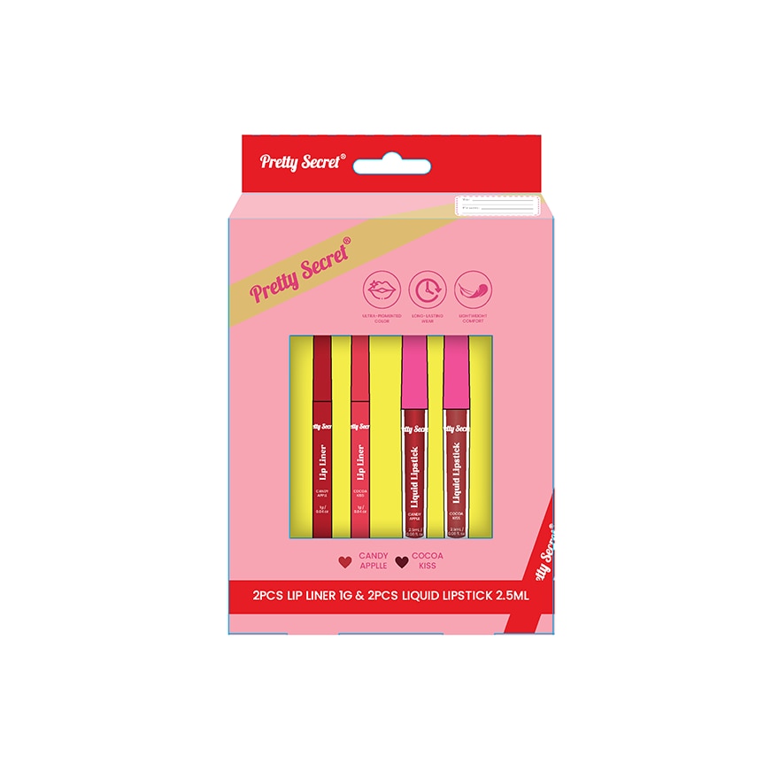 PRETTY SECRET Lip Combo - Lip Liner 2s x Liquid Lipstick 2s Gift Set