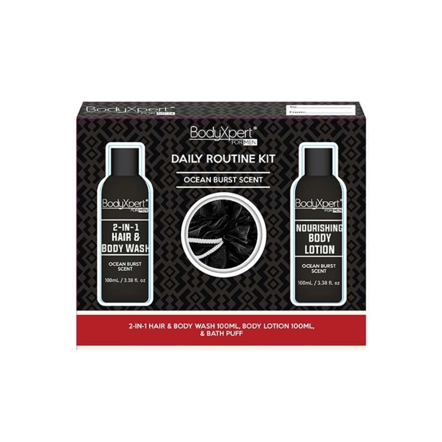 BODYXPERT FOR MEN 2-In-1 Hair & Body Wash, Lotion with Puff Ocean Burst Gift Set