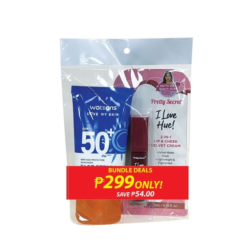 WATSONS Sunscreen Face Serum SPF50 50ml with PRETTY SECRET Tinted Lip Balm Red Bundle