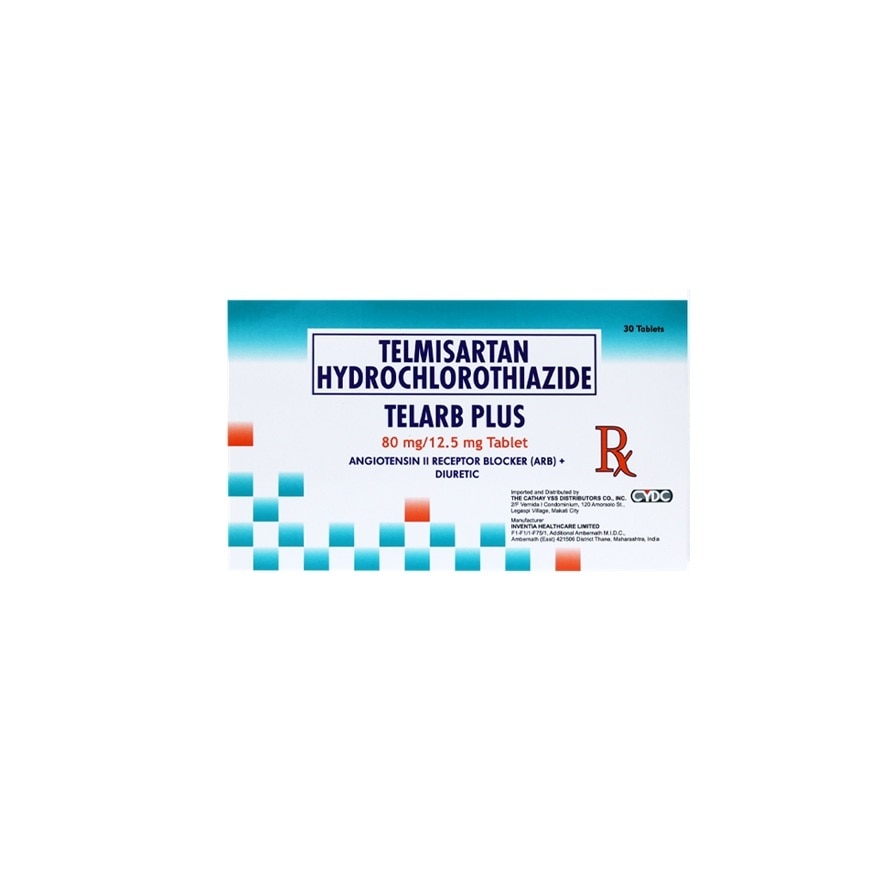 TELARB PLUS Telmisartan + Hydrochlorothiazide 80mg/12.5mg Tablet Sold Per Piece [PRESCRIPTION REQUIRED]