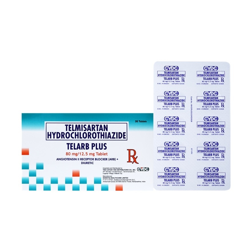 TELARB PLUS Telmisartan + Hydrochlorothiazide 80mg/12.5mg Tablet Sold Per Piece [PRESCRIPTION REQUIRED]