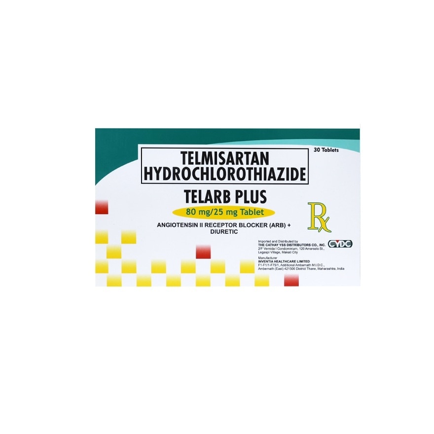 TELARB PLUS Telmisartan + Hydrochlorothiazide 80mg/25mg Tablet Sold Per Piece [PRESCRIPTION REQUIRED]