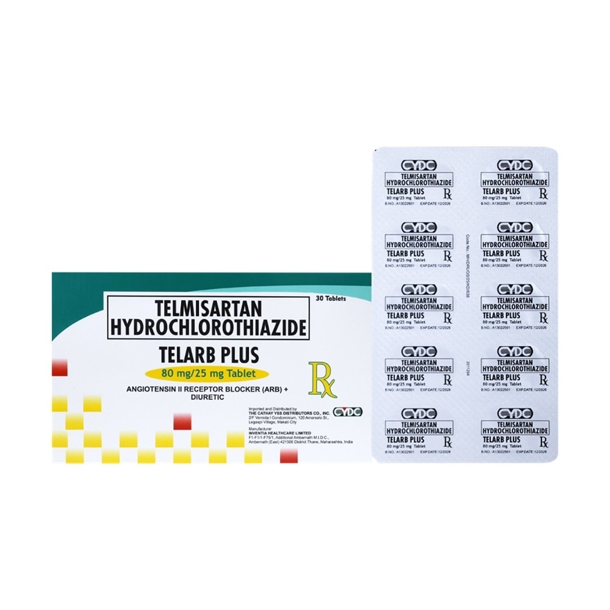 TELARB PLUS Telmisartan + Hydrochlorothiazide 80mg/25mg Tablet Sold Per Piece [PRESCRIPTION REQUIRED]
