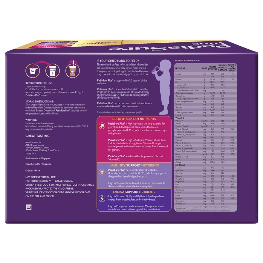 PEDIASURE PLUS Chocolate Milk 3 to 10 Years Old 6 x 370g