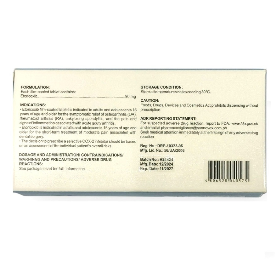 COXSAN 90mg Film Coated Tablet Sold Per Piece [PRESCRIPTION REQUIRED]