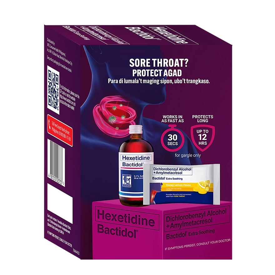 BACTIDOL Hexetidine 120ml x Free Honey Lemon Lozenges 8s Bundle