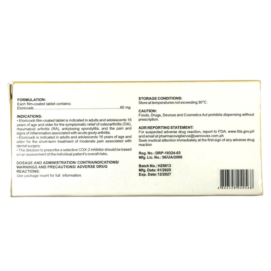 COXSAN 60mg Film Coated Tablet Sold Per Piece [PRESCRIPTION REQUIRED]