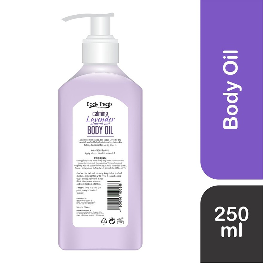 BODY TREATS Calming Lavender Almond Nut Body Oil 250ml image