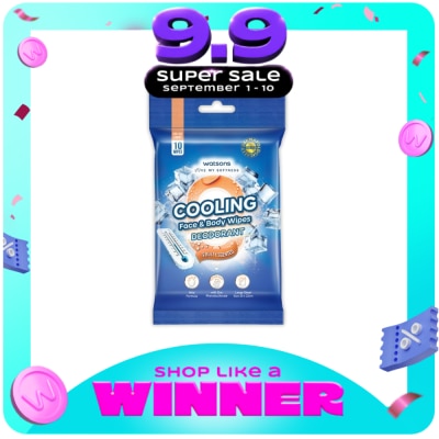 WATSONS - WATSONS Cooling Face & Body Wipes Deodorant 10s image