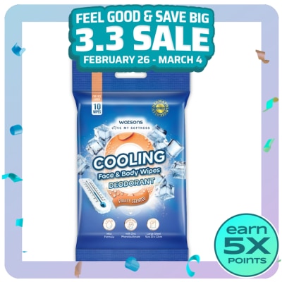 WATSONS WATSONS Cooling Face & Body Wipes Deodorant 10s