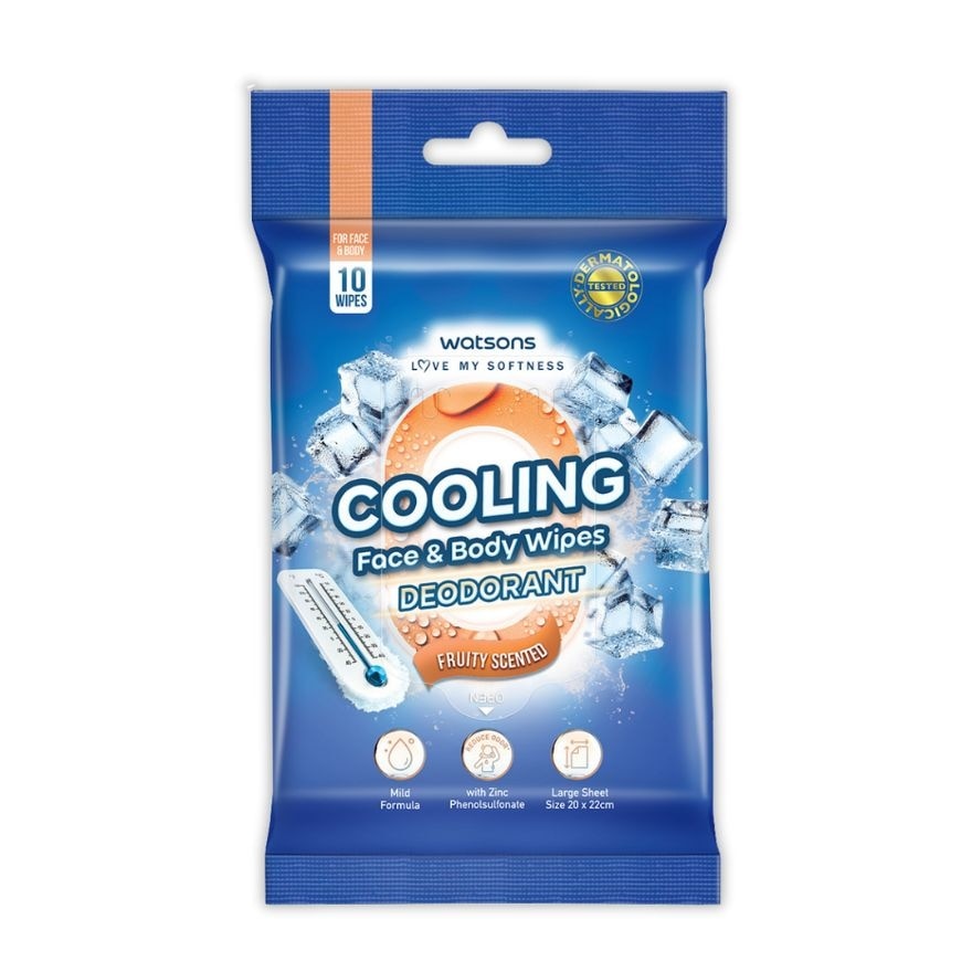 WATSONS Cooling Face & Body Wipes Deodorant 10s