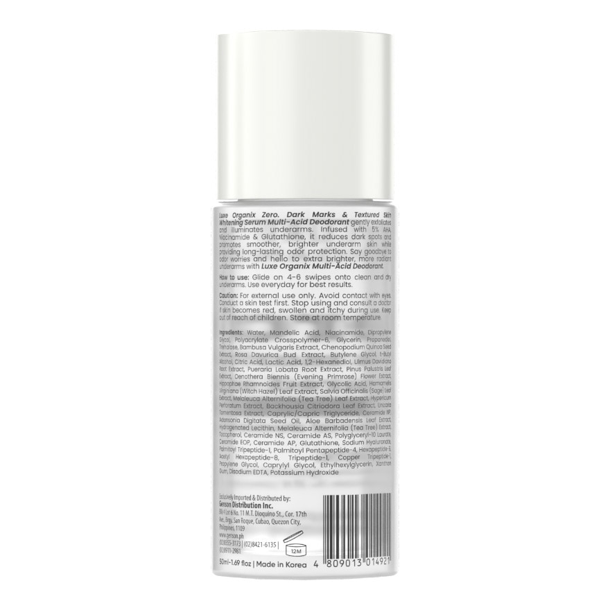 LUXE ORGANIX Zero Dark Marks & Textured Skin Whitening Multi-acid Serum Deodorant For Sensitive 50g