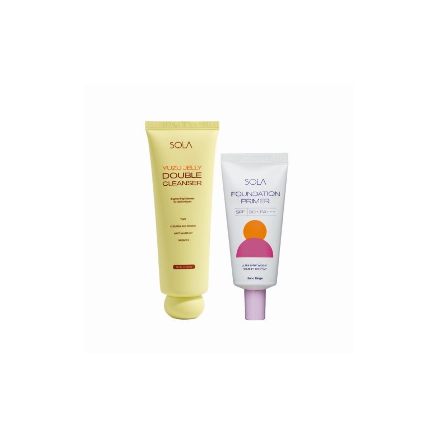 SOLA Best Sellers Kit Foundation Primer Sand Beige Yuzu Cleanser​ 100ml x 30ml