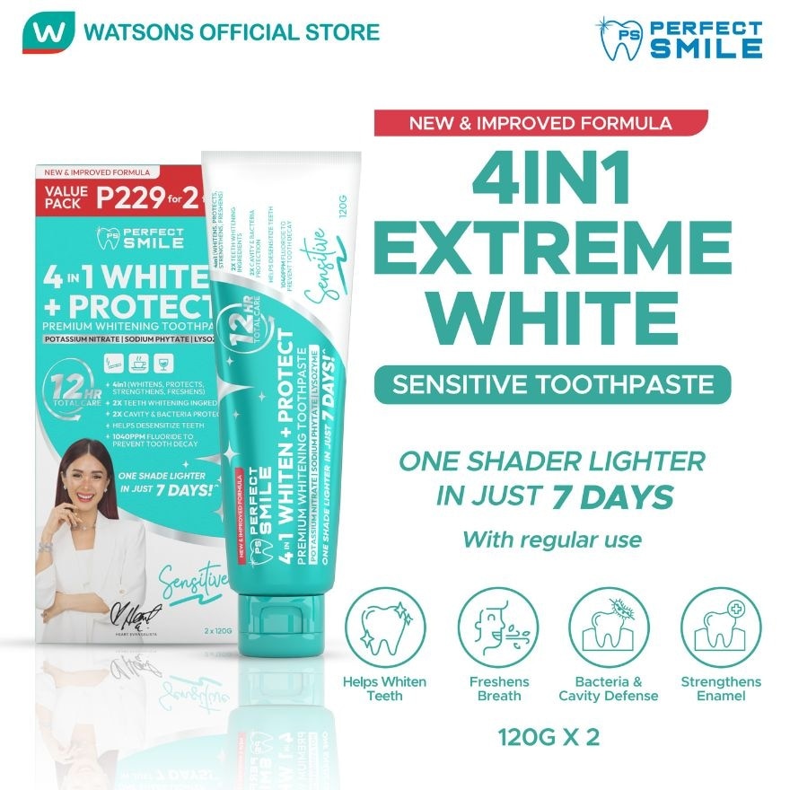 PERFECT SMILE 4in1 Extreme White Premium Whitening Toothpaste Sensitive 120g x2