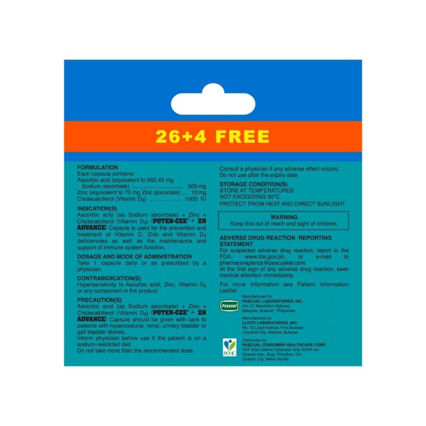 POTENCEE PLUS ZN Advance 500mg/10mg/1000 IU Capsule