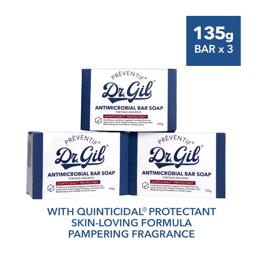 DR GIL Preventif Antimicrobial Bar Soap For Face And Body 135G x 3 Bundle