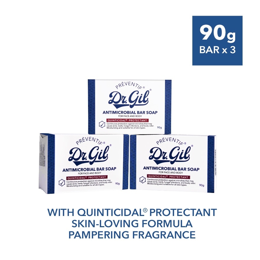 DR GIL Preventif Antimicrobial Bar Soap For Face And Body 90G x 3 Bundle