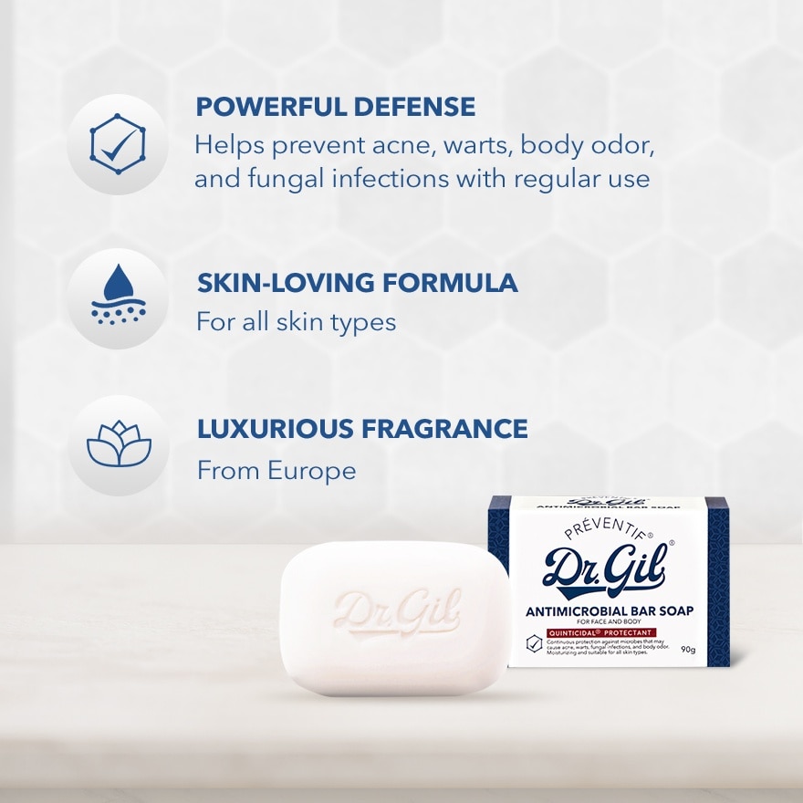 DR GIL Preventif Antimicrobial Bar Soap For Face And Body 90G x 3 Bundle