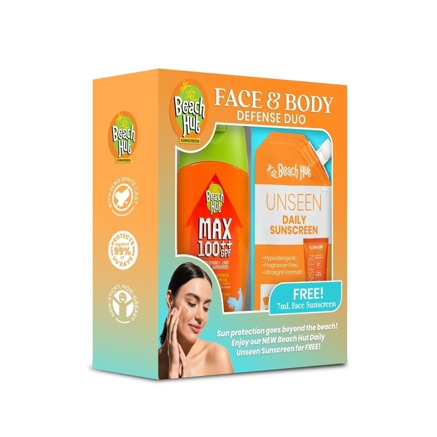 BEACH HUT Max SPF100 100ml Lotion with Free Beach Hut Daily Unseen Sunscreen 7ml Sachet