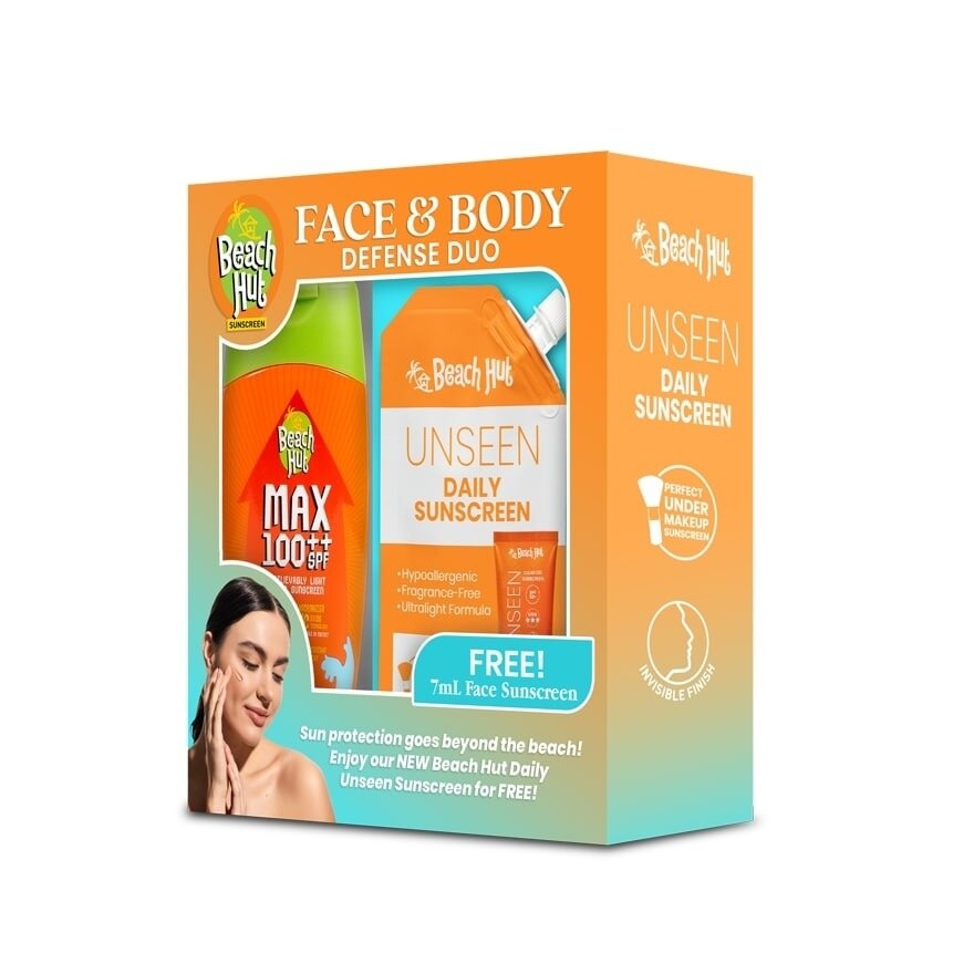 BEACH HUT Max SPF100 100ml Lotion with Free Beach Hut Daily Unseen Sunscreen 7ml Sachet