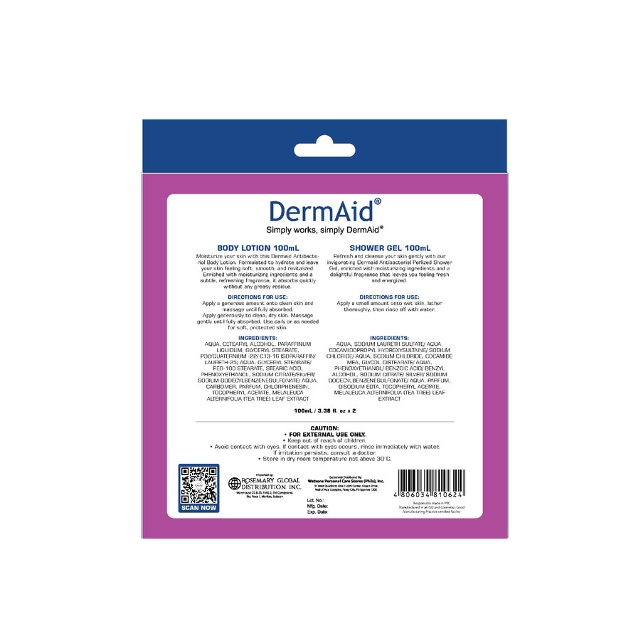 DERMAID Antibacterial Body Lotion and Pearlized Shower Gel 100ml