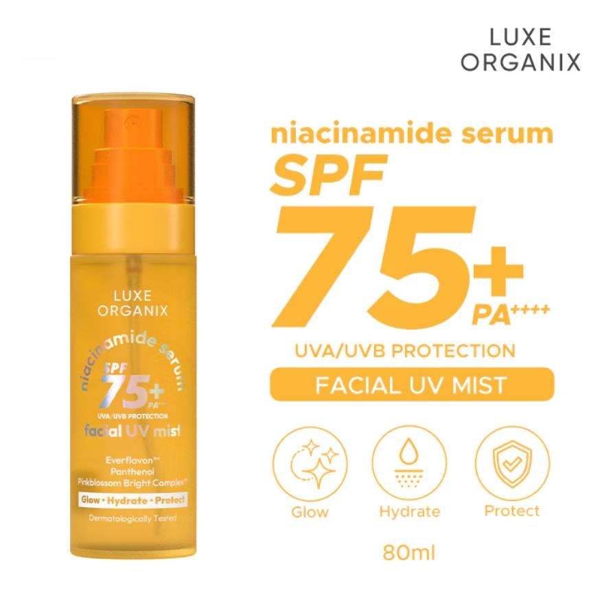 LUXE ORGANIX Niacinamide Serum SPF 75+ PA++++ Facial UV Mist 80ml