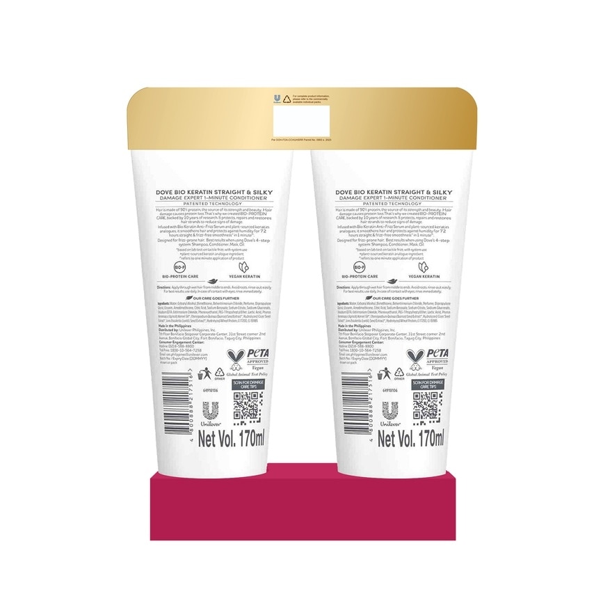 DOVE Bio Keratin Straight & Silky Conditioner Buy 1 Get 2nd at 40% off 170ml