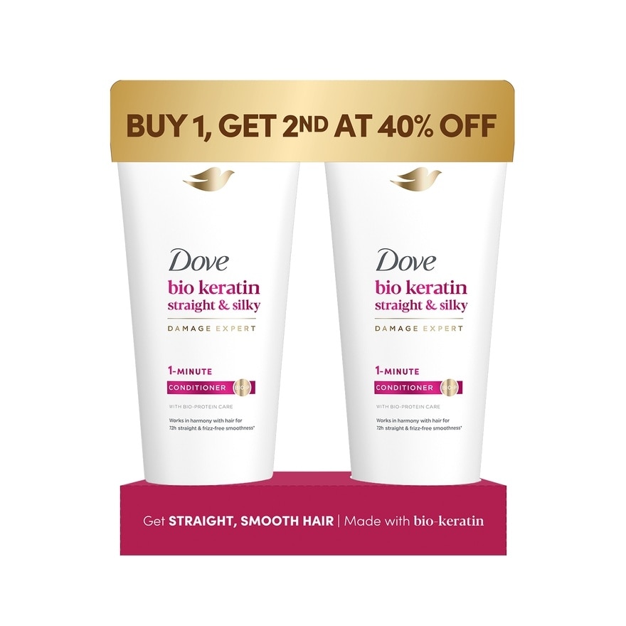 DOVE Bio Keratin Straight & Silky Conditioner Buy 1 Get 2nd at 40% off 300ml