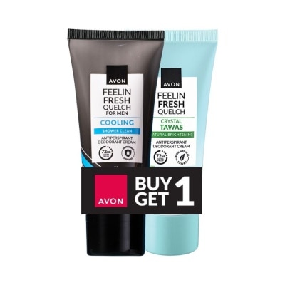 AVON AVON Feelin Fresh Quelch For Men Cooling Shower Clean & Crystal Tawas Natural Brightening Bundle