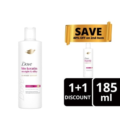 DOVE - DOVE Bio Keratin Straight & Silky Shampoo 185ml Buy 1 Get 2nd at 40% off