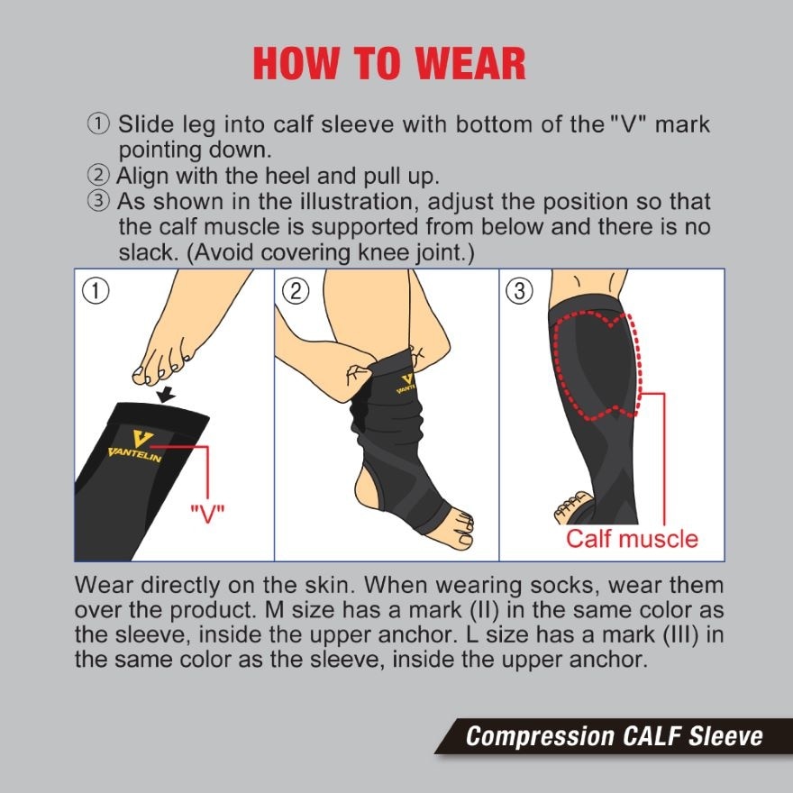 VANTELIN Compression Wear Calf Sleeve Black Large