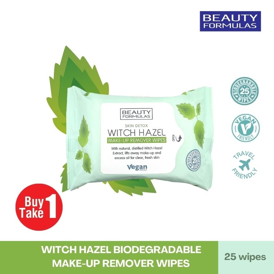 BEAUTY FORMULAS Witch Hazel Biodegradable Make up Remover Wipes Bundle image