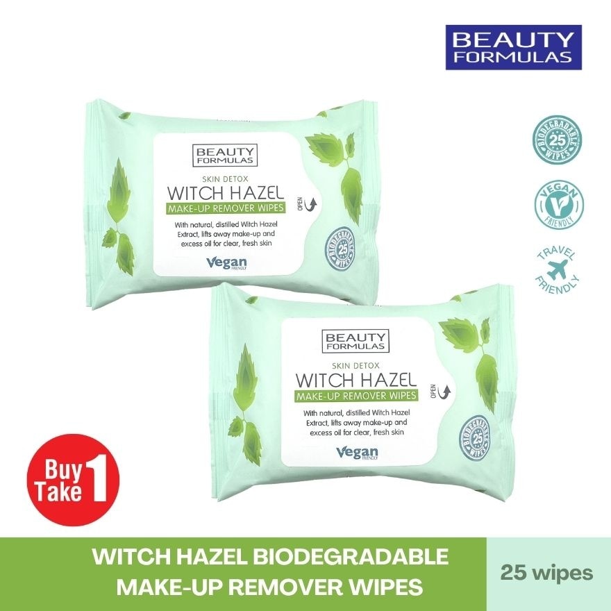 BEAUTY FORMULAS Witch Hazel Biodegradable Make up Remover Wipes Bundle image
