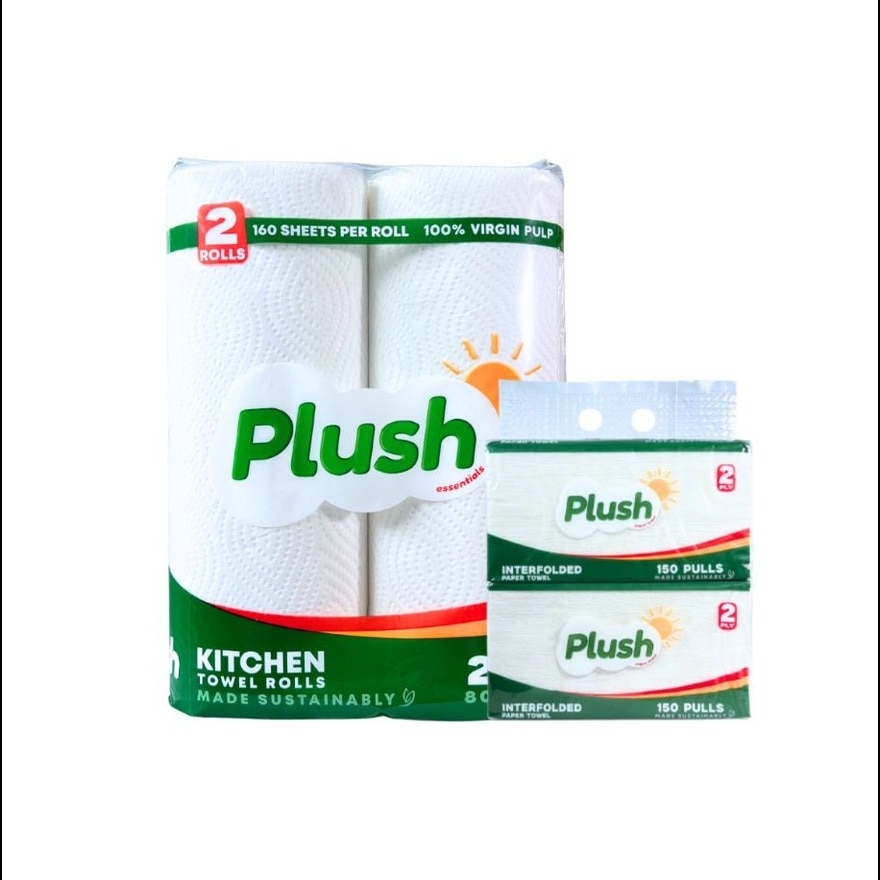 PLUSH Interfolded Kitchen Towel 2 ply 2 packs with FREE Kitchen Towel Roll