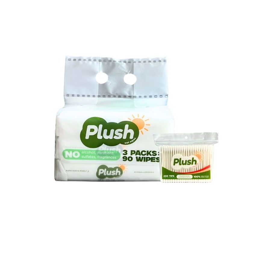 PLUSH Travel Pack Buy PLUSH Wet Wipes 30s Pack of 3 + FREE Cotton Buds 400 tips
