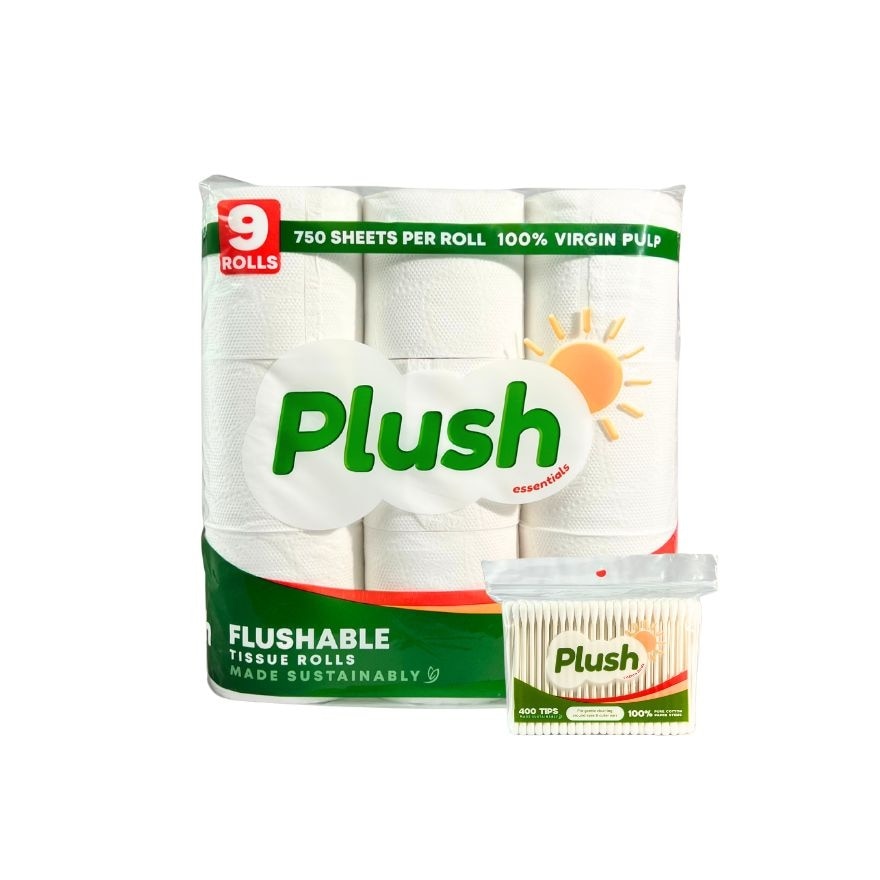 PLUSH Bathroom Tissue 9 Rolls with Free Cotton Buds 400 tips