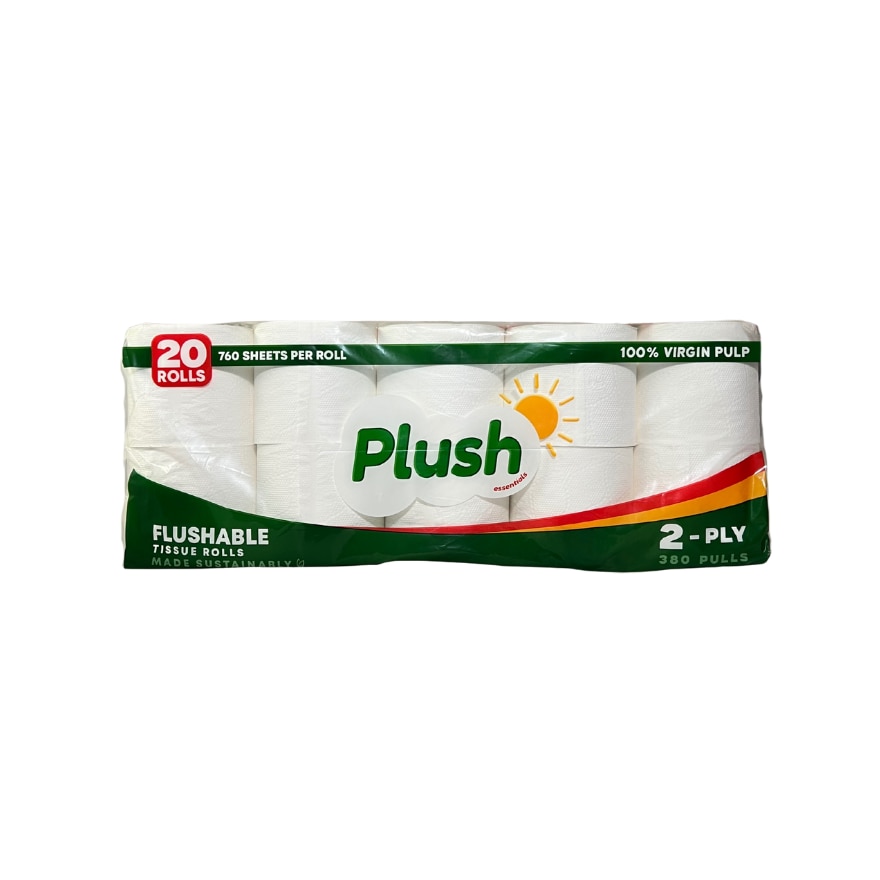 PLUSH Ultra Soft Flushable Bathroom Tissue 2 ply 20 Rolls 380 Pulls
