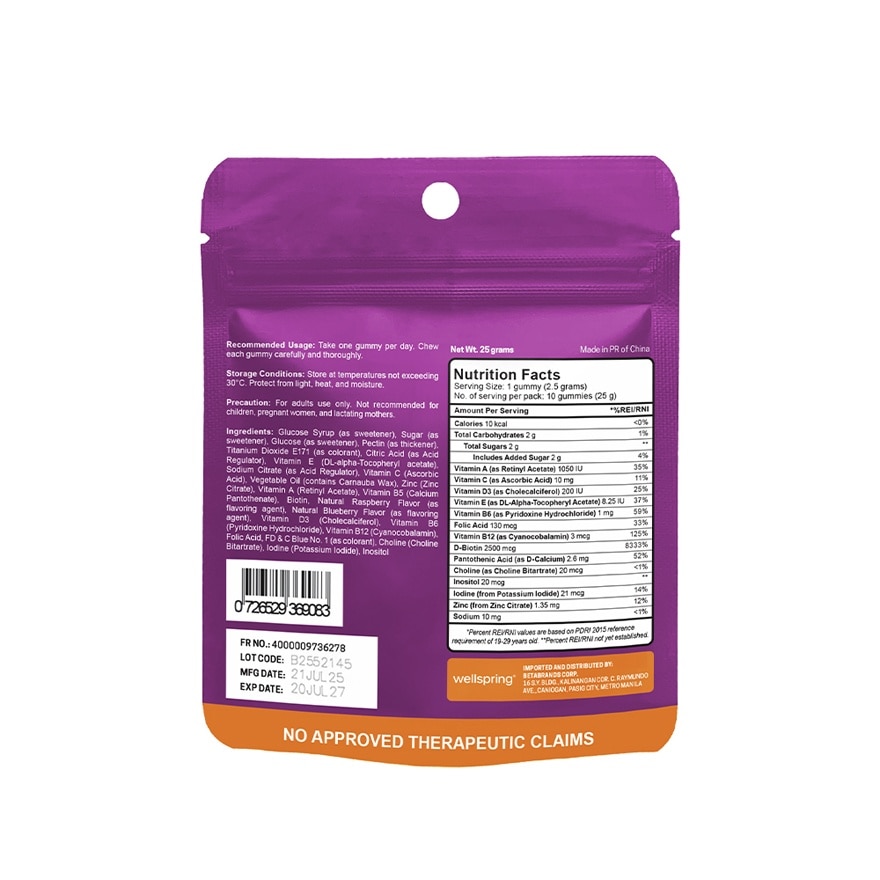 WELLSPRING Biotin with Vitamin A & E Gummies 10s