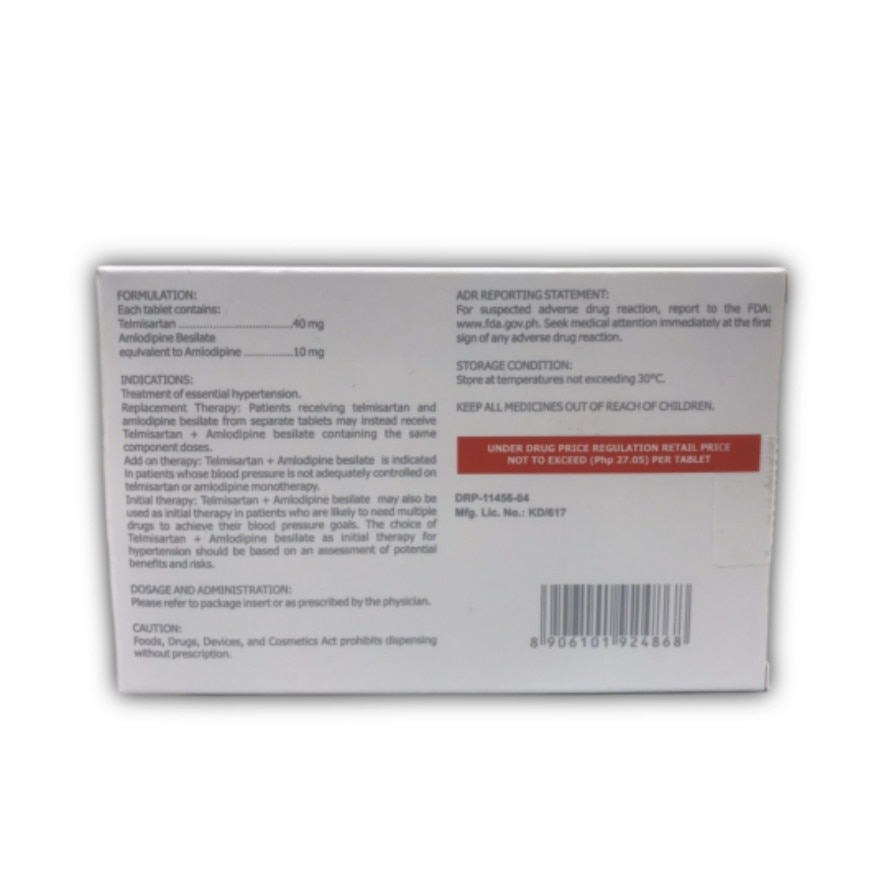 WATSONS GENERICS Telmisartan + Amlodipine 40mg/10mg Sold Per Piece [PRESCRIPTION REQUIRED]