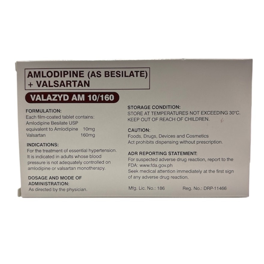 VALAZYD AM 10mg/160mg Film-Coated Tablet Sold Per Piece [PRESCRIPTION REQUIRED]