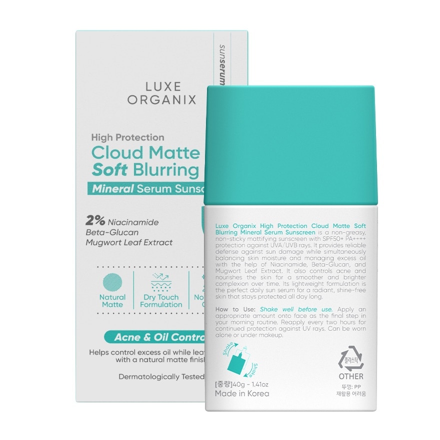 LUXE ORGANIX High Protection Cloud Matte Soft Blurring Mineral Serum Sunscreen SPF50+ PA++++ 40g